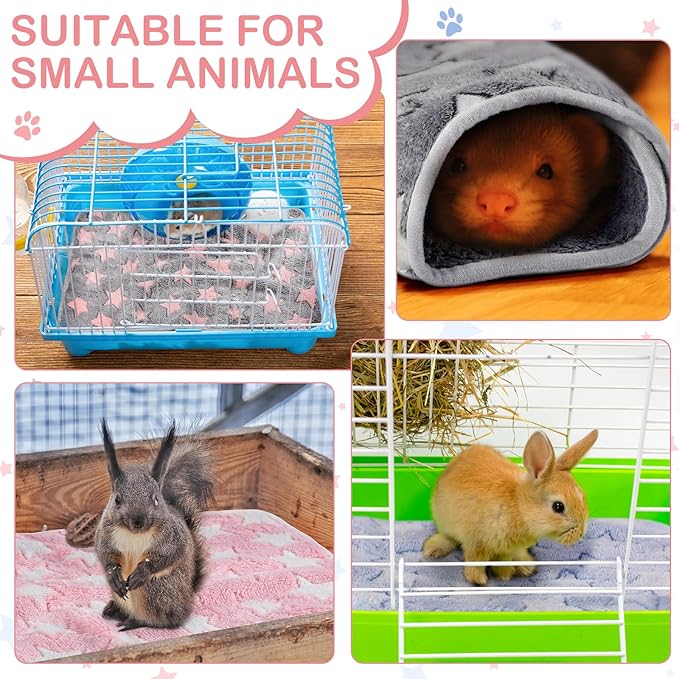 4 Pcs Waterproof Guinea Pig Blankets Washable Small Animal Fleece Bedding Absorbent Guinea Pig Cage Liners Reusable Pet Pee Pad Sleep Mat Pad Cover for Hamster Ferret (Cute Star Pattern, 24 x 16 Inch)-PurrikoPets