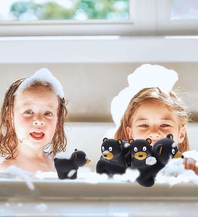 DolliBu Black Bear Animal Bath Toys - Family Animal Water Squirter for Kids, 4-Piece Kid and Baby Bathtub Toys, Fun Bath Time Children, Floating Bath Tub Decor, Rubber Animal Bath Toys, Squirt Toys-PurrikoPets
