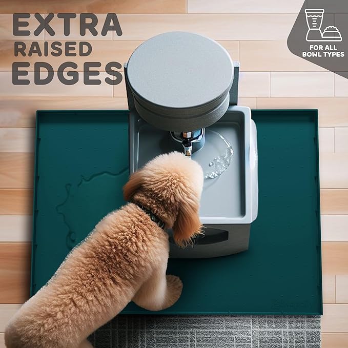 32x24x1” XL Dog Food Mat - All Purpose Under Sink Liner, Washer and Dryer Covers for The Top, Silicone Griddle Mat for Blackstone - Raised Edges Dog Mat for Food and Water Prevent Spill, Waterproof-PurrikoPets