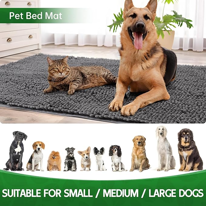 Dog Door Mat Indoor Entrance, 72" x 36" Absorbent Quick-Drying Mud Mat for Dogs, Non-Slip Door Rugs for Entryway Indoor Washable, Soft Chenille Dog Mat for Muddy Paws-PurrikoPets