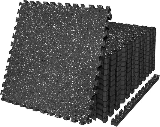 AIRHOP 0.79in Thick 24 Sq Ft Exercise Equipment Mats, 6 Tiles Upgraded Rubber Top with High Density EVA Foam, Large Interlocking Puzzle Gym Flooring for Home Gym, Heavy Weight Workout,Black & White-PurrikoPets