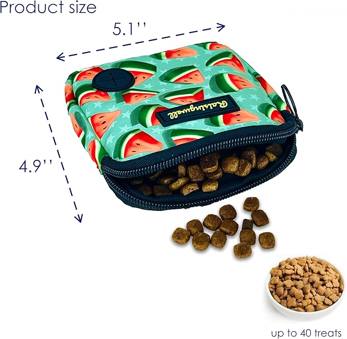 Dog Treat Pouch for Pet Walking and Training with Clicker Poop Bags Small Fanny Zipper Pack Holder for Puppy Snack Dispenser Kit for Leash and Outdoor Use (Watermelon)-PurrikoPets