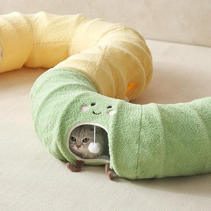 EHEYCIGA Cat Tunnel Bed for Indoor Cats, Cute Cat Donut Toy Tunnel for Small Large Cats with Washable Circle Cushion, Peekaboo Pet Cave Play Tunnel for Kitten, Puppy, Rabbit-PurrikoPets