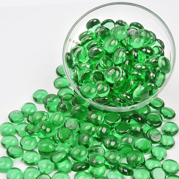 2LB Green Flat Glass Marbles for Vases, Gemstone Beads Vase Filler Decorative Glass Pebbles for Fish Tank, DIY Crafts, Aquarium Decor Rocks-PurrikoPets