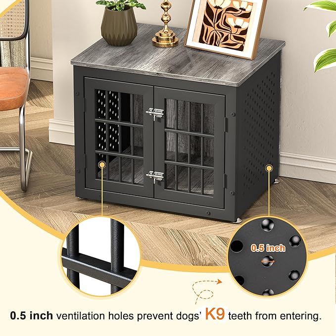 26" Heavy Duty Dog Crate Furniture for Small Dogs, Metal Kennel for High Anxiety Dogs, Chew Proof Pet Cage Indoor, Decorative Dog Kennel End Table-PurrikoPets