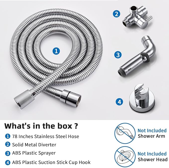 G-Promise Dog Shower Sprayer Attachment for Fast and Clean Pet Showering, Multifunctional Shower, Metal Diverter, 78 Inch Extra Long Hose, No Drill Hook, Dog Washing-Bathingroom (Chrome)-PurrikoPets