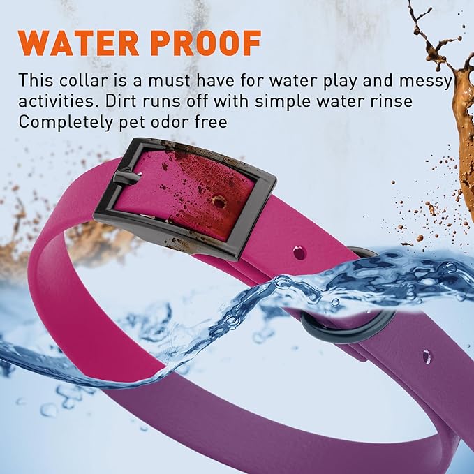 Dogline Biothane Waterproof Dog Collar Strong Coated Nylon Webbing with Black Hardware Odor- Proof for Easy Care Easy to Clean High Performance Fits Small Medium or Large Dogs, Magenta Pink-PurrikoPets