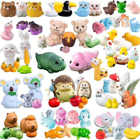100pcs Various Mini Resin Animals Figurines Miniature Figures Ornament Fairy Garden Accessories Micro Landscape Dollhouse Aquarium Bonsai Tiny Crafts Decor-PurrikoPets