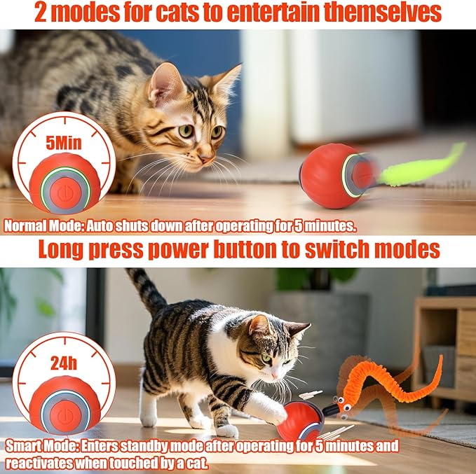 AIERSA Interactive Automatic Cat Toys for Indoor Adult Cats,Self Play Speed Tail Toy with 3 Tails and 4 Springs (Orange)-PurrikoPets