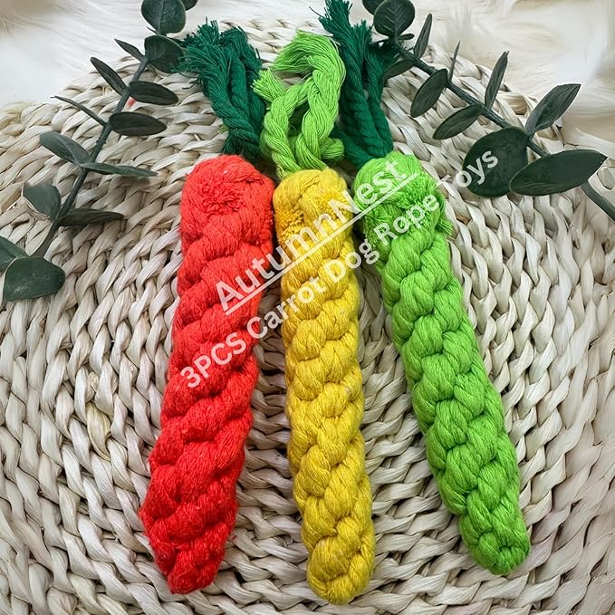 3PCS Mixed Color Woven Pet Rope Toys (Yellow, Green, Orange), Chew Toys for Dogs & Cats, Safe & Durable Braided Rope Toys for Pets-PurrikoPets