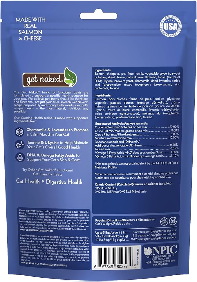Get Naked Cat Calming Treats | Crunchy Salmon & Cheese Flavor | Feline Anxiety Relief & Stress Control | Grain-Free Cat Calming Product | Made in USA 2.5 oz-PurrikoPets