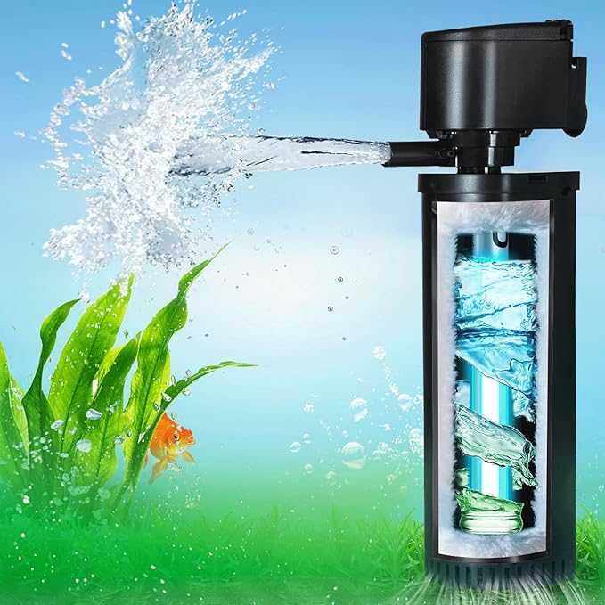 400GPH Fish Tank Filter, UV Aquarium Filter for 55-150 Gallon Turtle Tank Filter Powerful Internal Pump for Cold Plunge Saltwater Cloudywater Clear and Algae Green Killing Machine-PurrikoPets