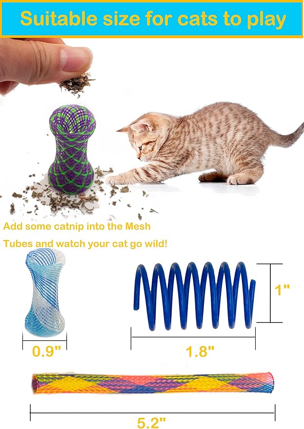 Fashion's Talk Cat Toys 50 Pcs for Indoor Cats,Interactive Door Hanging Mice Feather Toy Cat Spring Toy Cat Wand Catnip Crinkle Balls Silvervine Sticks Balls Kitten Toys Bulk-PurrikoPets