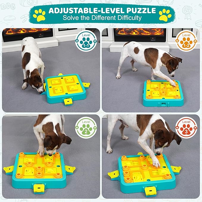 Dog Puzzle Toy Mental Stimulation - Level 3 in 1 Dogs Food Feeder Puzzle, Dog Treat Puzzle Feeder (Advanced-Blue Board)-PurrikoPets