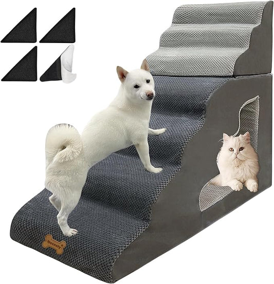 7-Step Dog Stairs for 36 Inch High Beds Small Dogs, Pet Ramp Stairs 20-42 Inch Couch Bed, Non-Slip Balanced Stairs 75lbs for Small Old Large Dogs Cats to Get on Bed-PurrikoPets
