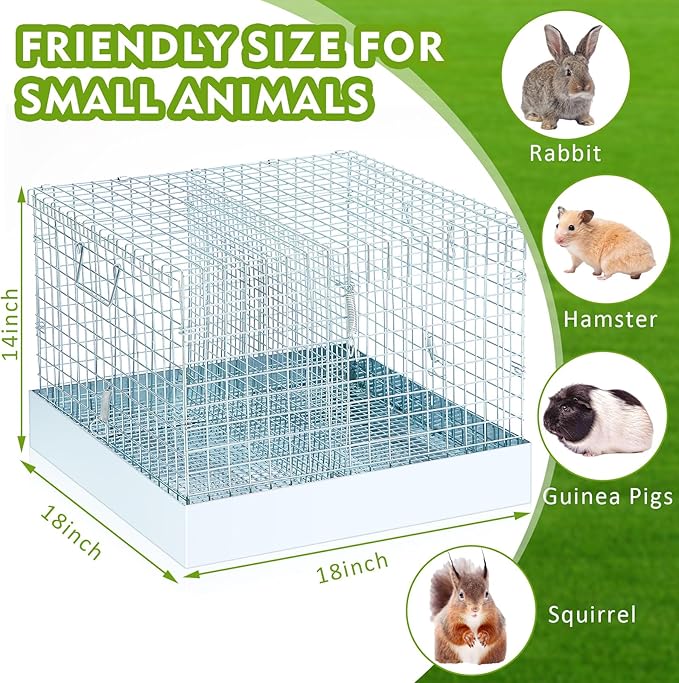 Folding Rabbit Cage, 18 x 18 x 14 in Portable Bunny Carrier with Tray and Handles for Transport, Trave or Temporary Housing, Indoor Outdoor Pet Habitat Animal Enclosure-PurrikoPets