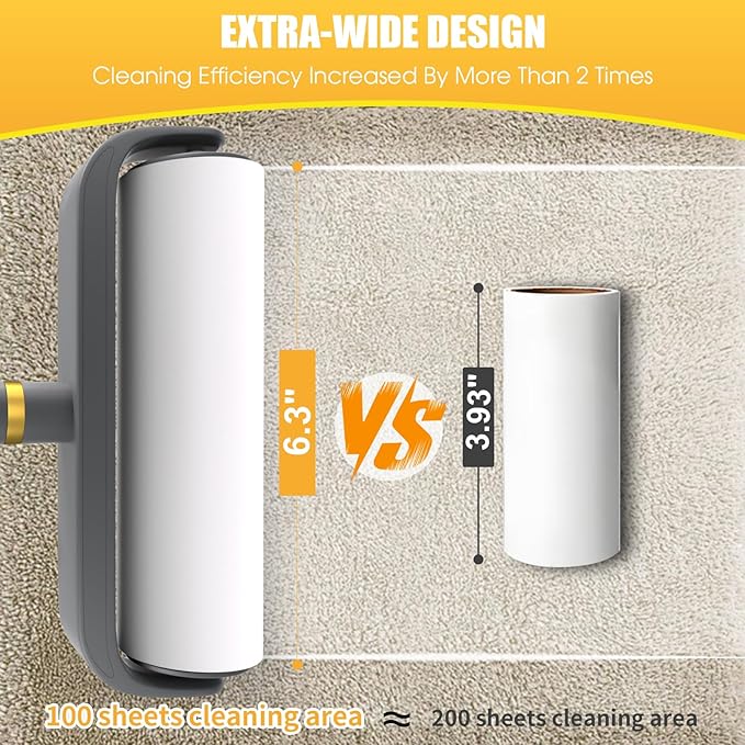 6.3" Large Surface Lint Roller Refills, Extra Sticky Roller for Clothing, Pet Hair, Furniture Cleaning, 6 Refills Total 600 Sheets-PurrikoPets
