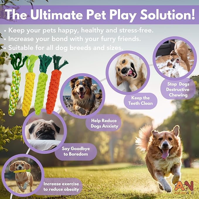 4PCS Mixed Color Woven Pet Chew Set (Yellow, Green, Orange, Rainbow), Dog Chew Toys, Cat Teething Toys, Durable & Safe Interactive Pet Toys-PurrikoPets