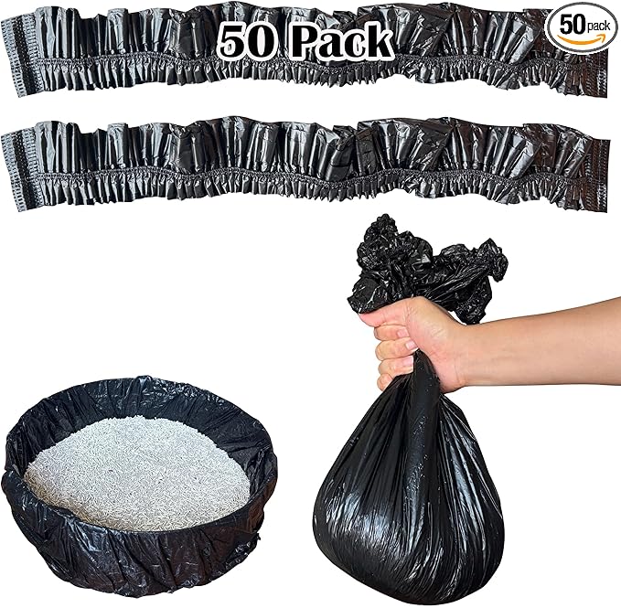 50 Pack Litter Box Liners Compatible with Lifewit Litter Box Cat, Elastic Band Trash Bags for Disposal of Cat Waste, Waterproof and Leak Proof (Black)-PurrikoPets