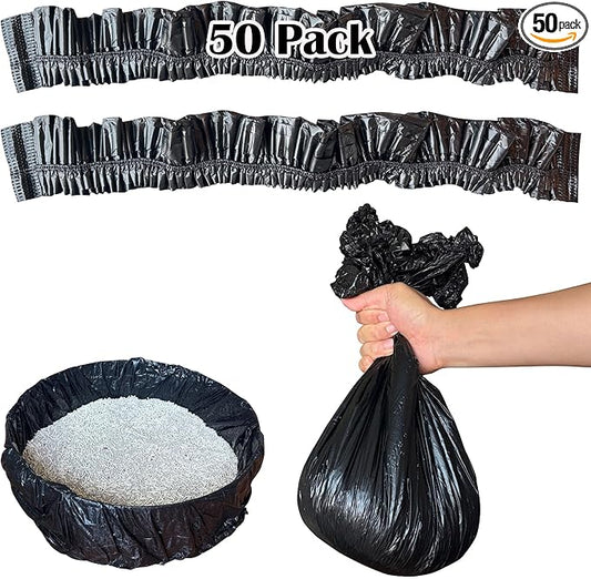 50 Pack Litter Box Liners Compatible with Lifewit Litter Box Cat, Elastic Band Trash Bags for Disposal of Cat Waste, Waterproof and Leak Proof (Black)-PurrikoPets