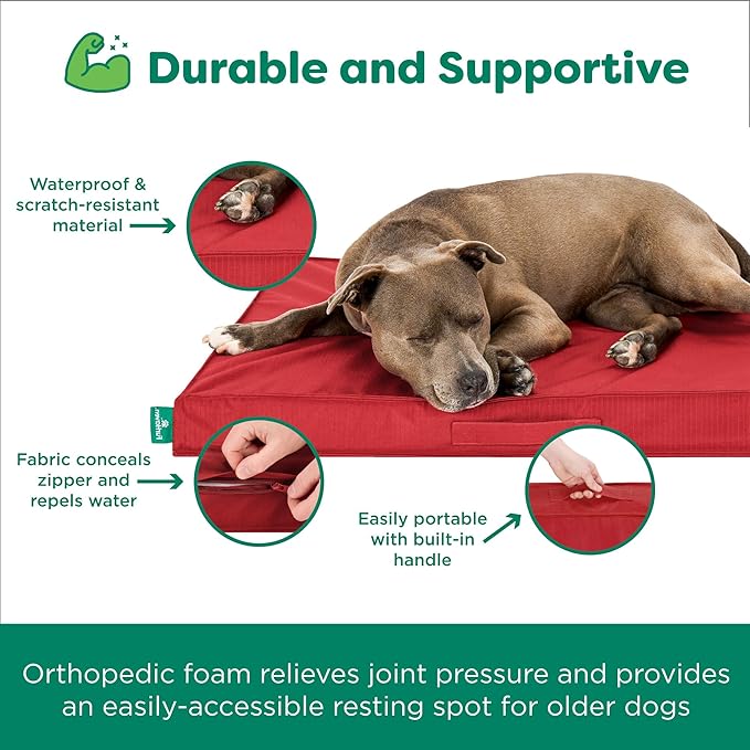 FurHaven Cooling Dog Bed – XXL Foam Mattress for Joint Pain Relief, Waterproof Liner, Removable Washable Cover, Durable for Outdoor Use, Deluxe Grid Indoor/Outdoor Bed – Red, Jumbo Plus-PurrikoPets