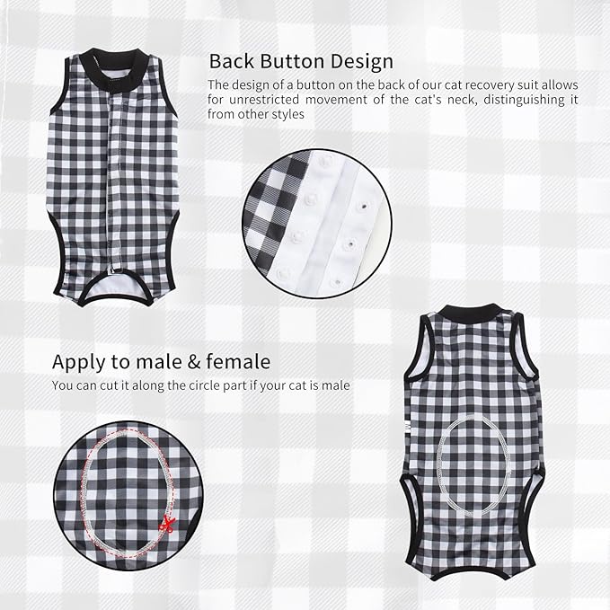 2 Packs Cat Surgery Recovery Suit Surgical Clothes Abdominal Wounds Anti-Licking Cat Bodysuit Onesie Substitute E-Collar& Cone-PurrikoPets