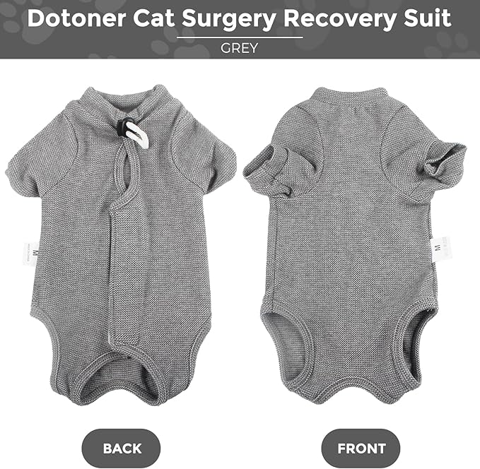 Dotoner Cat Surgery Recovery Suit for Female Male Anti-Licking Pet Surgical Pajamas Long Sleeve Prevent Shedding Cat Spay Recovery Suit&E Collar Alternative Bodysuit for Cats-PurrikoPets
