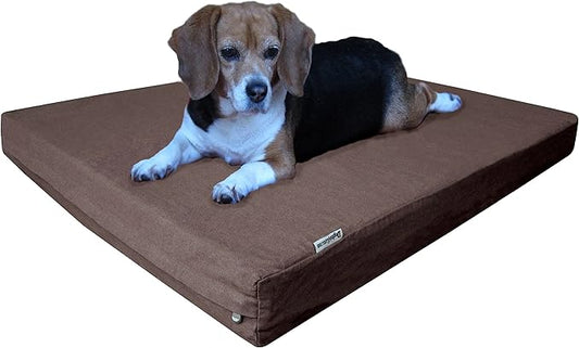 Dogbed4less Orthopedic Small Medium Gel Memory Foam Pet Bed with Washable Denim Cover, Waterproof Liner and Extra External Case 35X20X4 Inch-PurrikoPets