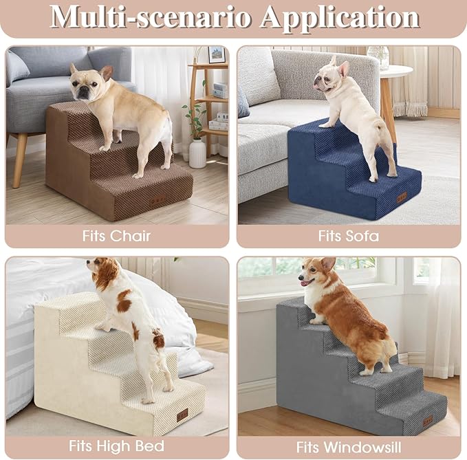 GGIB Non-Slip Pet Stairs for Small Dogs & Cats - 4-Step, Removable Washable Cover, Light Grey, 17" H-PurrikoPets