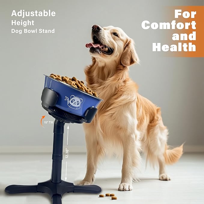 Adjustable Elevated Dog Bowl Stand with Non-Slip Base - 3 Height & Tilt Settings, Fits 14-24.5cm Bowls, Raised Stainless Steel Dish for Large Breed, Medium & Small Dogs, Cats-PurrikoPets
