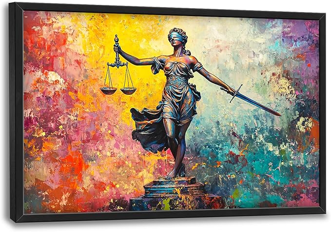 Extra Large Lady Justice Framed Wall Art for Living Room,Oversized Scales of Justice Pictures Wall Decor,Abstract Colorful Canvas Print Painting Modern Artwork Bedroom Office Bathroom 36L" x 24W"-PurrikoPets