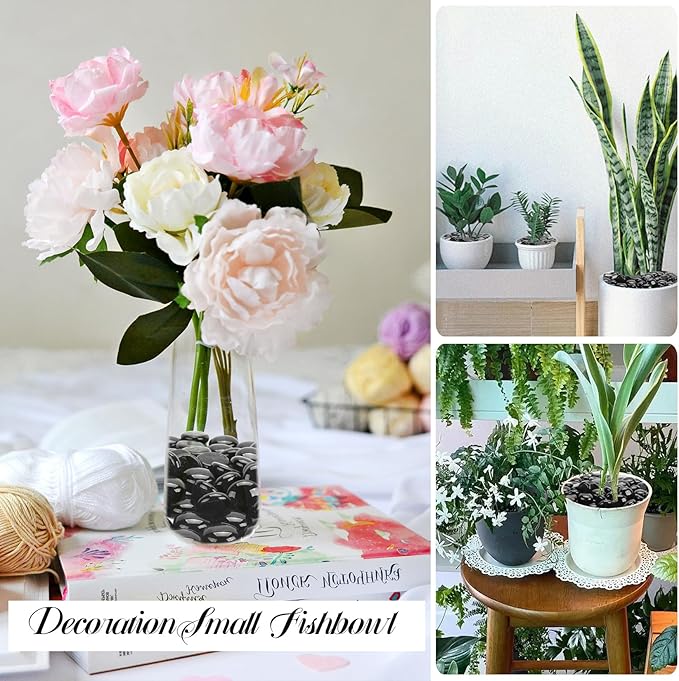 5LB Black Flat Glass Marbles for Vases, Gemstone Beads Vase Filler Decorative Glass Pebbles for Fish Tank, DIY Crafts, Aquarium Decor Rocks-PurrikoPets