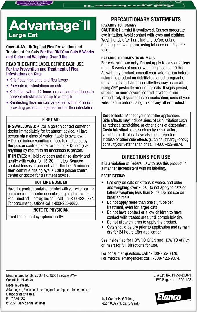 Advantage II Large Cat Vet-Recommended Flea Treatment & Prevention | Cats Over 9 lbs. | 6-Month Supply-PurrikoPets