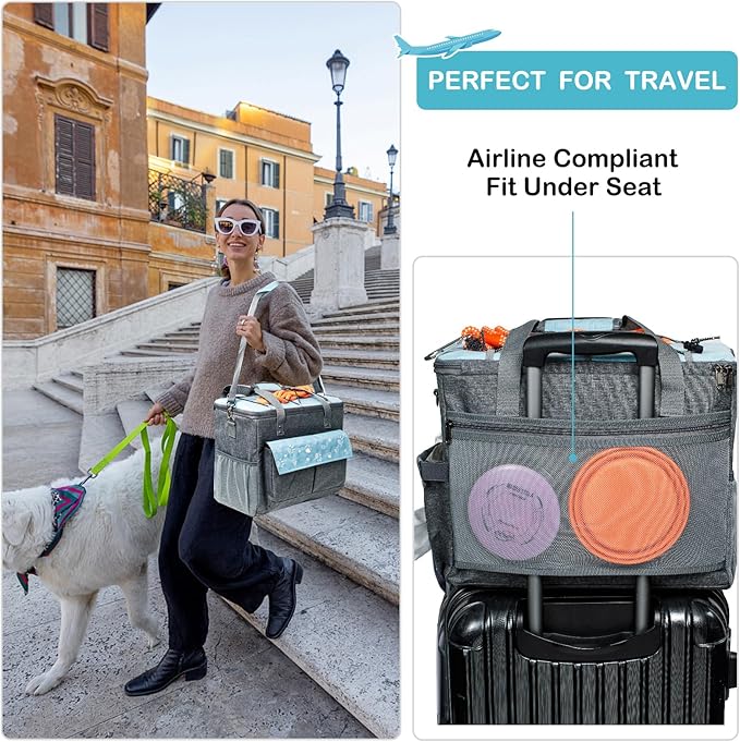 Dog Travel Bag, Airline Approved Dogs Bags for Traveling, 2 Dog 's Food Travel Container and Collapsible Bowls, Weekend Pet Travel Bags (X-Large)-PurrikoPets