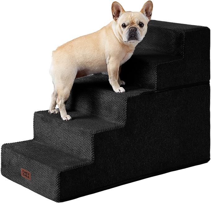 EHEYCIGA Dog Stairs for High Bed 25" H, 5-Step Extra Wide Dog Steps for Bed, Pet Steps for Small Dogs and Cats, Non-Slip Balanced Pet Ramp Indoor, Black-PurrikoPets