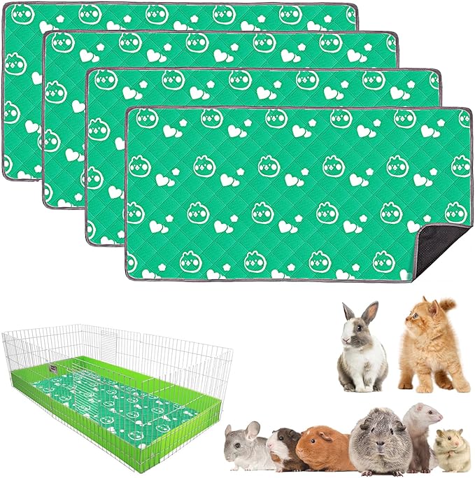 4 Pack Guinea Pig Bedding - Washable Guinea Pig Liners for Midwest Cage, Waterproof Reusable Pee Pads Super Absorbent Mats for Small Animals Pet Rabbit Bunny Hamster Rat (Green, 48 x 24 Inch)-PurrikoPets