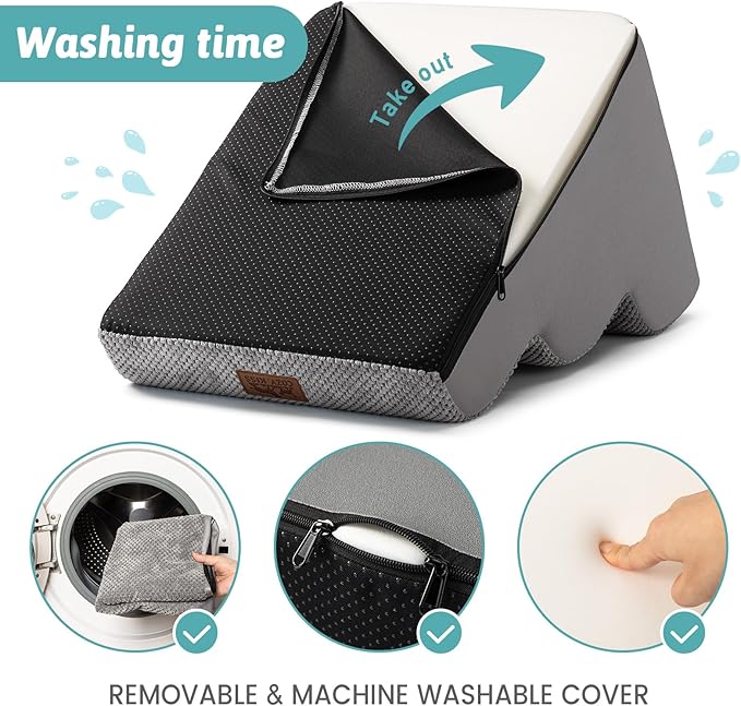 Dog Stairs for Small Dogs 15.7" H, Curved Dog Step for Puppy, Older Cat, Medium Pet Ramp for Sofa, Couch or Bed, Ladder with High Density Foam, 15.7x22.4x15.7 inch, 3 Step, Grey-PurrikoPets