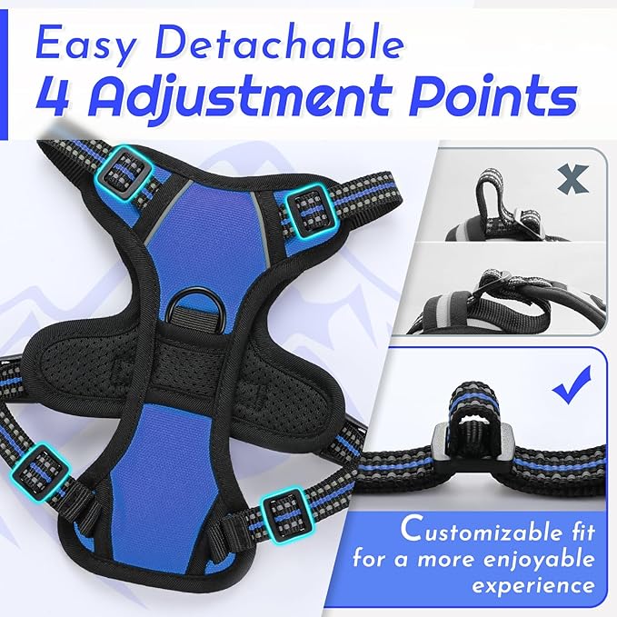 Eagloo Small Dog Harness No Pull, Service Vest with Reflective Strips and Control Handle, Adjustable and Comfortable for Easy Walking, No Choke Pet Harness with 2 Metal Rings, Blue, XS-PurrikoPets