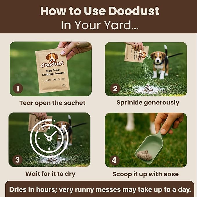Doodust Dog Poop Clean Up Powder, Poop Hardener & Yard Cleaner, Biodegradable, Pet-Safe, Stops Odor and Makes Pickup Easy-PurrikoPets