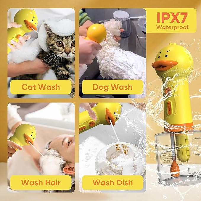 Electric Dog Shampoo Dispenser Dog Shampoo Sprayer Duck Shampoo Foamer for Pet, Foaming Soap Dispenser for Bathtub, Kitchen Sink Cleaning-PurrikoPets