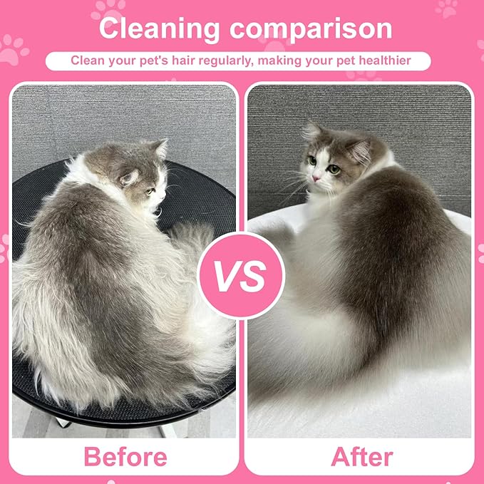 2PCS Flea Comb for Cats and Dogs with Pet Hair Remover Glove, Self Cleaning Pet Flea Cat Grooming Brush with Release Button for Massaging and Cleaning Shedding Pets Hairs-PurrikoPets