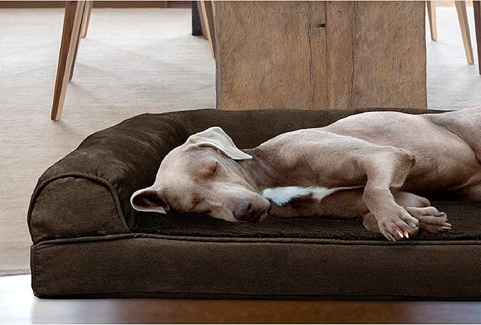 Furhaven Orthopedic Dog Bed for Large Dogs w/ Removable Bolsters & Washable Cover, For Dogs Up to 125 lbs - Plush & Suede Sofa - Espresso, Jumbo Plus/XXL-PurrikoPets