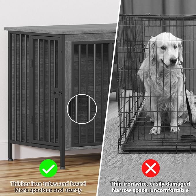 EasyCom 78 Inch Dog Cage Furniture for 2 Pets with Divider, XXL Wooden Double Dog Crate Furniture TV Stand for Mideum and Large Breed, Durable and Sturdy-PurrikoPets