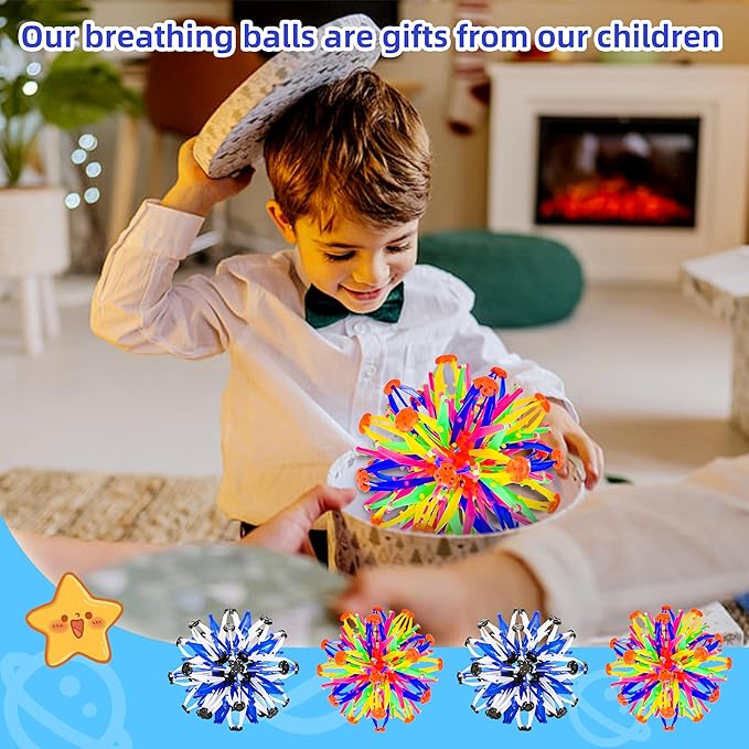 2Pcs Colorful Sphere Expandable Breathing Balls Fidget Toy-Great Anxiety Stress Reliever,Collapsible Expanding Magic Ball Toys for Kids & Adults Mindfulness Meditation Practices , Yoga -ADHD-PurrikoPets