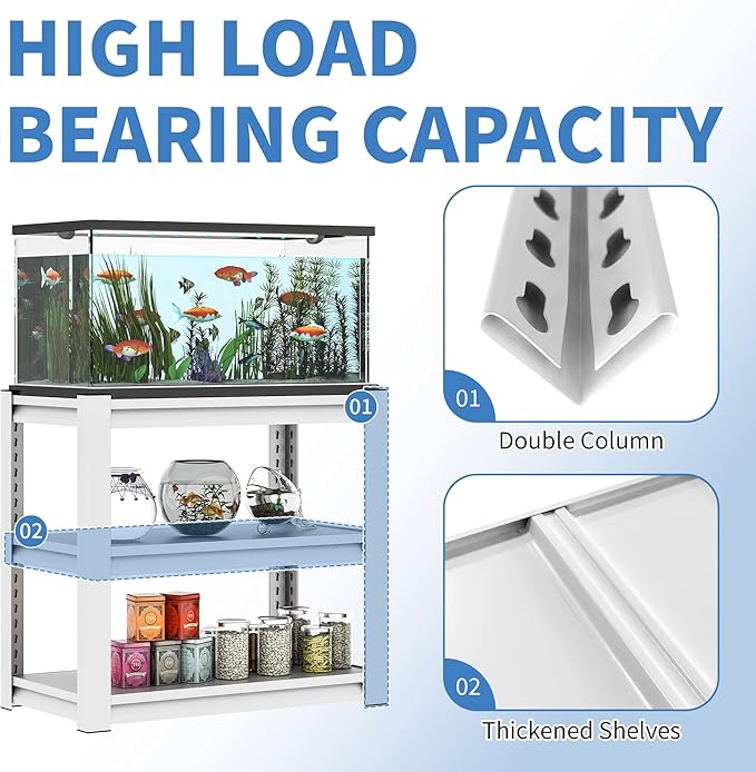 Fish Tank Stand White,3-tier Rack Shelf heavy duty Metal Frame Aquarium Stand 20 Gallon,Reptile Terrarium Stand for 30 Gallon Long Aquarium,Reptile Tank Stand,Breeder Tank Stand,31.5"*18"*34"-PurrikoPets