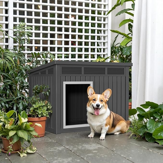 DRATO Dog House for Both Indoor and Outdoor with Weatherproof Roof Removable Floors for Medium to Large Dogs Interior Space (Gray, Medium(32.2 * 25.12 * 24.13''))-PurrikoPets