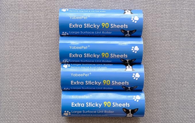 Extreme Sticky Large Surface Lint Roller, 6.3'' Giant Pet Hair Remover Roller for Pet Dog Cat Hair, Clothes&Furniture Cleaning, 90 Sheets (4 Refills)-PurrikoPets