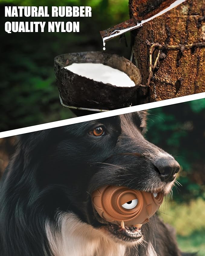 Giggle Ball for Dogs Owl Dog Toys for Aggressive Chewers Medium Large Dogs Fun Gift for Dog Natural Rubber Herding Ball for Dogs Cute Owl Hoot Brown New-PurrikoPets