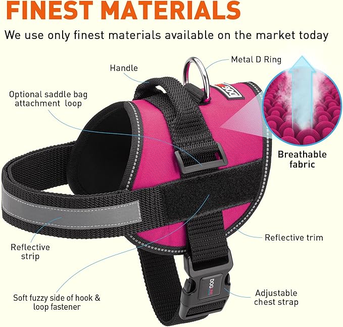 Dogline Dog Harness, Reflective No-Pull Adjustable Vest with Handle for Walking, Training, Breathable, No - Choke Harness for Small, Medium or Large Dogs Room for Patches Girth 22"-28" in Pink-PurrikoPets