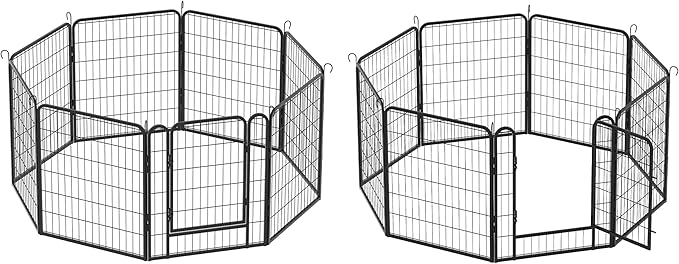 Dog Playpen, Outdoor Dog Fence, 16 Panels, 32" H Dog Pen for Medium/Small Dogs, Heavy Duty Metal Pet Fence with Gate, Portable Dog Fence for RV Camping and Yard (Black)-PurrikoPets